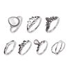 7 Pcs Vintage Women Hollow Carving Lotus Flower Waterdrop Knuckle Midi Rings Set