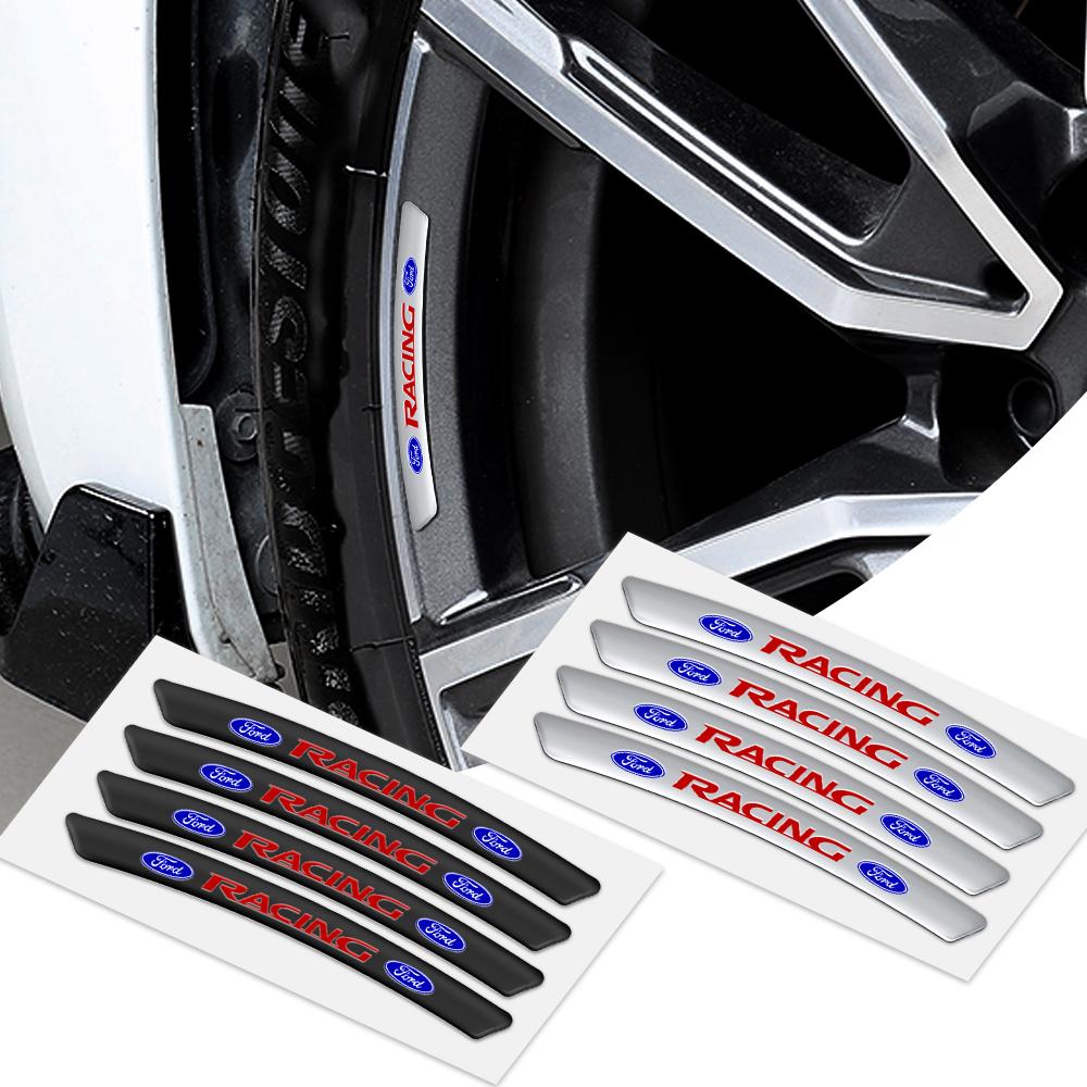 BAYR8 Car Badges Wheels Rims Stickers Auto Accessories For Ford Mustang Focus Mondeo Ecosport Fiesta Ranger Focus Fusion Mustang Kuga