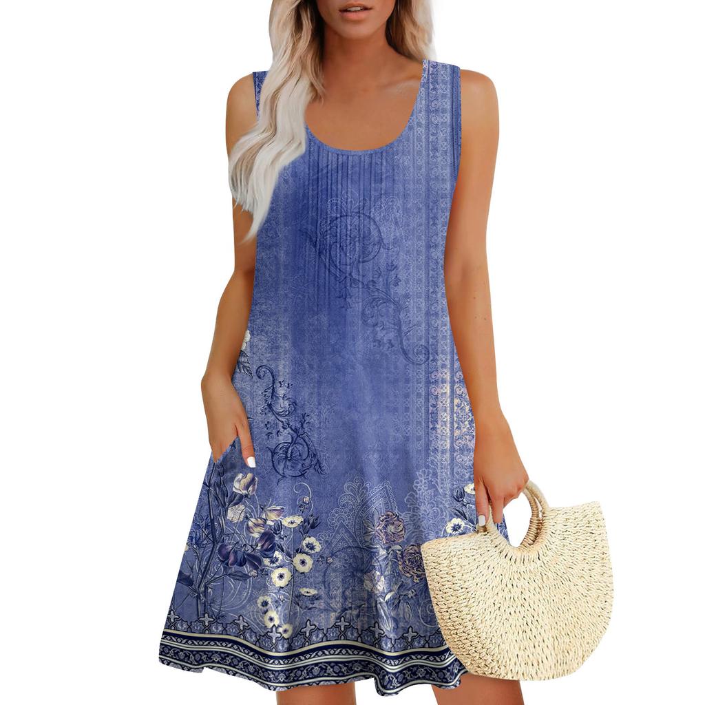 Womens Summer Dresses Loose Sleeveless Sundresses Dress With Pockets