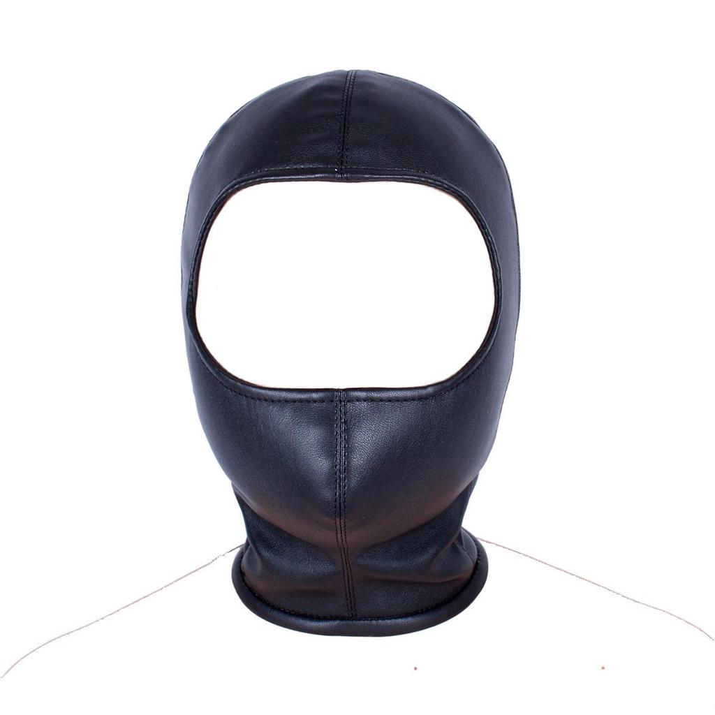 Aisile Adult Open Face Black PU Leather Hood Mask for Restraint and Punishment