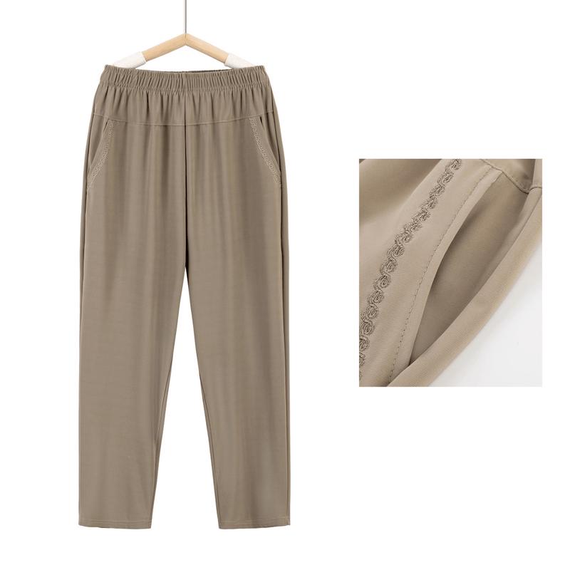 Women's Elastic Waist Casual Embroidered Trousers for Mature Ladies