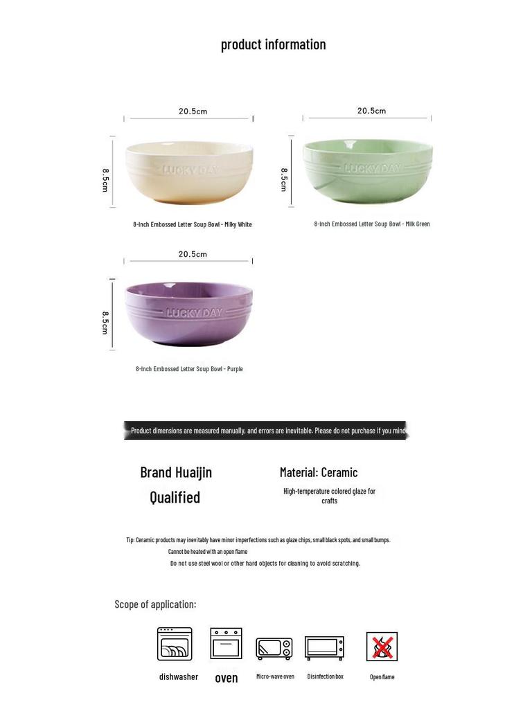 8-Inch Nordic Ceramic Soup Tureen - Large Capacity Noodle Bowl, 2024 Design