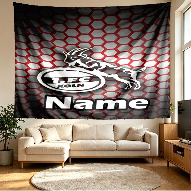 Custom Name Personalized FC Koln Print Tapestry, Wall Art Decor, Bedroom, Dorm, Apartment, LivingRoom, Party Backdrop, Gift for Birthday