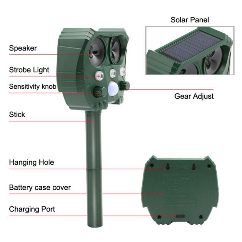Waterproof Motion Sensor Ultrasonic Animal Repeller Solar Powered  For Bat Mouse Squirrels Racoon Skunk In Garden Outdoor & Yard