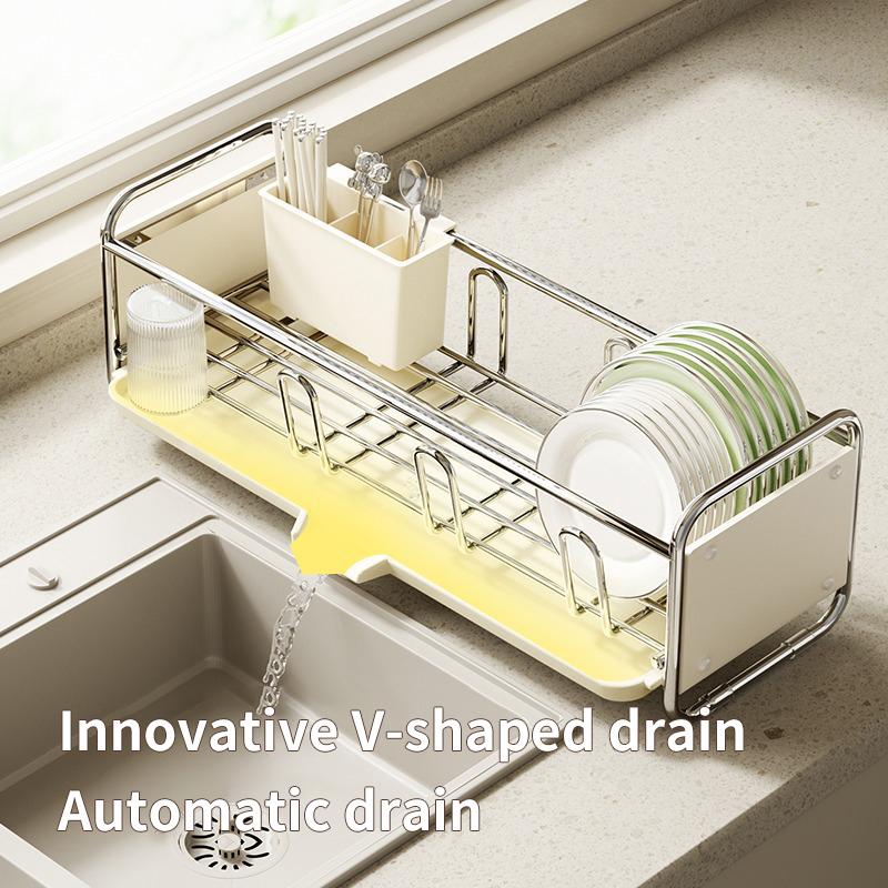 Kitchen Dish Drying Rack with Drainboard Rust Proof Dish Drainer Drain Basket Countertop Dinnerware Organizer Drainboard
