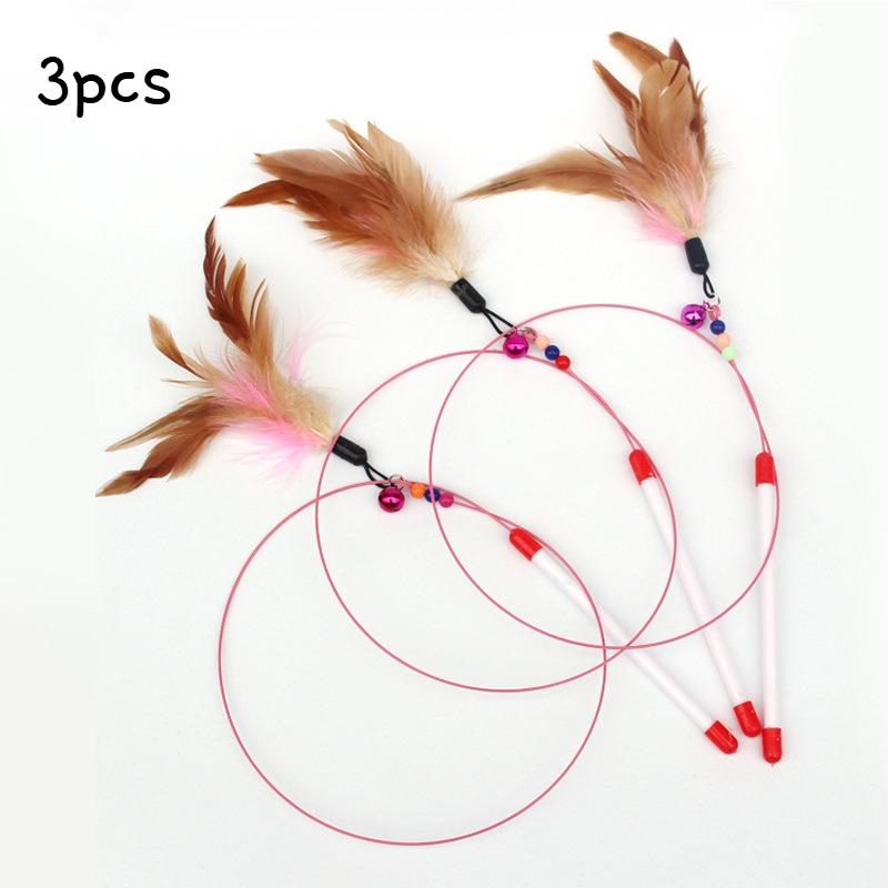 Interactive Cat Wand Toy with Feather-Style Tassel & Bell on Flexible Elastic Rod