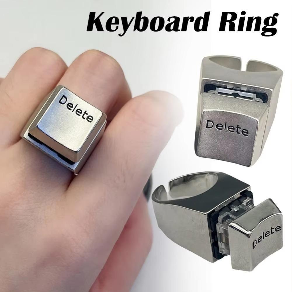 Vent Keyboard Delete Anything Rings Metal Statement Rings Jewelry Creative Spindle Tester Ring
