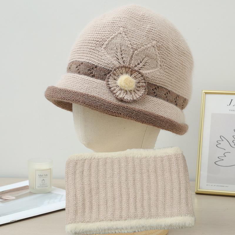 Rabbit Hair Knitted Warm Basin Hat for Autumn Winter Suitable for Middle-aged Elderly People with Added Velvet Fisherman Hat Thick Versatile Hat