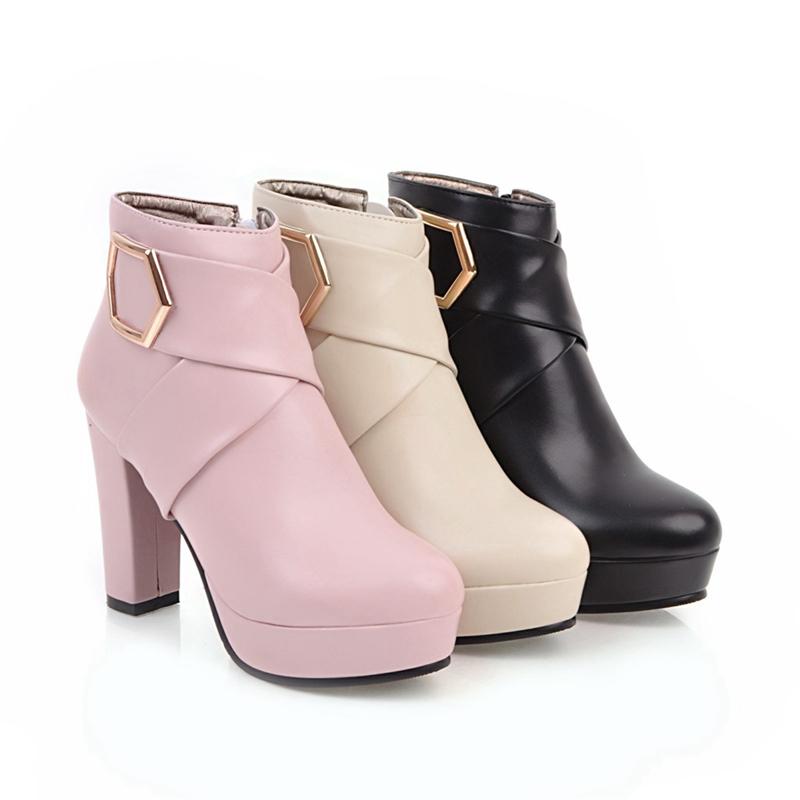 Мода 2024 года, большие размеры 34-43, женская обувь на платформе, женские модные туфли на высоком каблуке, черные, розовые, бежевые, на молнии, ботильоны, зимние852io