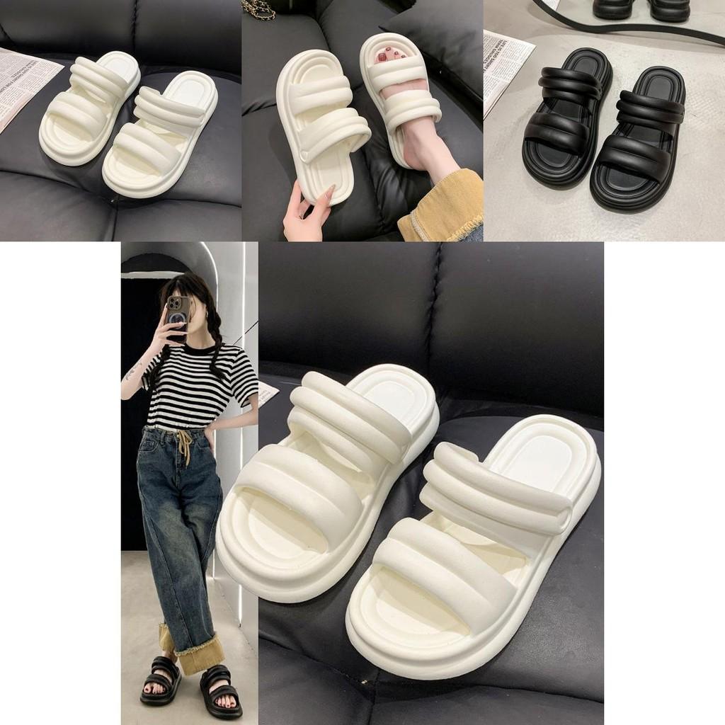 Stylish Women's Thick Sole Slippers Summer Casual One Strap Beach Sandals Available In Black And White