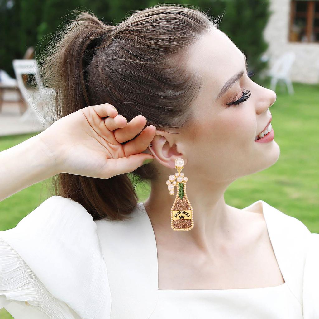 Vibrant Celebration Stand Out Stud Earrings Champagne Earrings Fashionable Outdoor Bottle Shape Dangle Earrings
