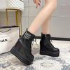 Мода 12 см Новые женские ботильоны Кожаная толстая подошва Мотоциклетные ботинки Женские Осенние Весенние Цепь Высокая платформа Обувь Женщина Большой размер 42
