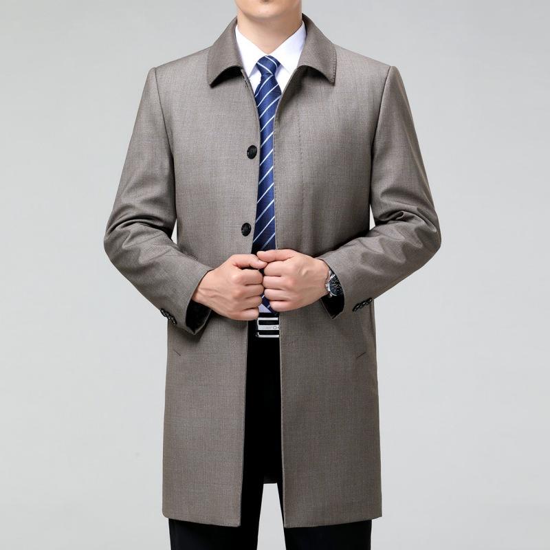 Осенне-зимняя мужская ветровка из шерсти и хлопка для пап среднего и пожилого возраста, пальто средней длины, мужское повседневное деловое пальто