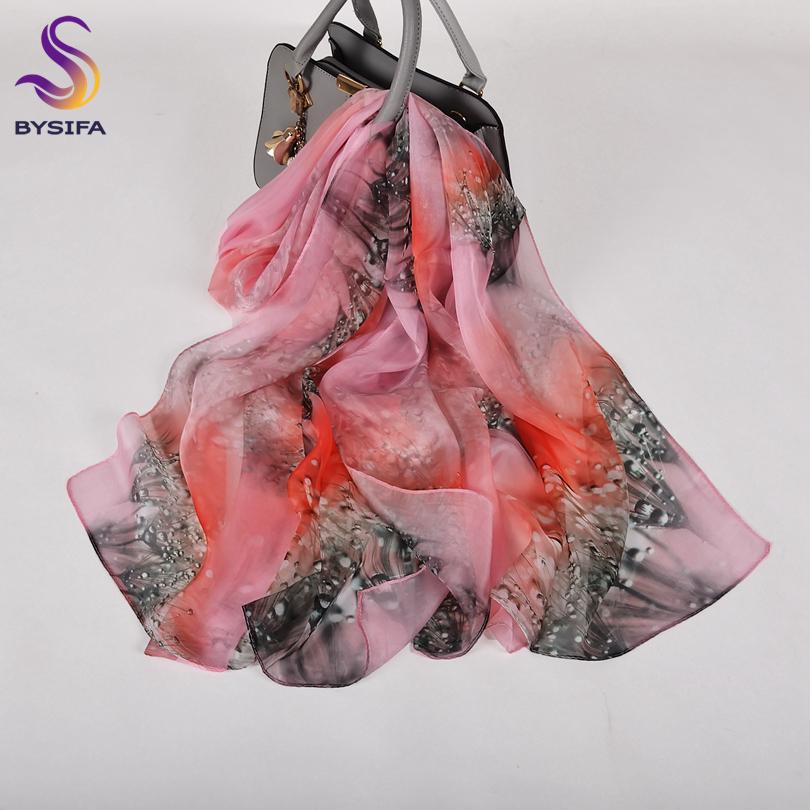 [BYSIFA] Bean Green 100% Silk Chiffon Hijab Scarf Ladies Brand Long Scarf Beach Shawls Autunm Winter Women Floral Design Scarves