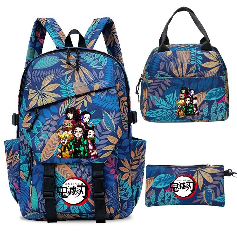 Anime-Inspired School Backpack Set Kids Teens 3-Piece Oxford Fabric Bag Lunch Pouch Pen Case With Ergonomic Straps