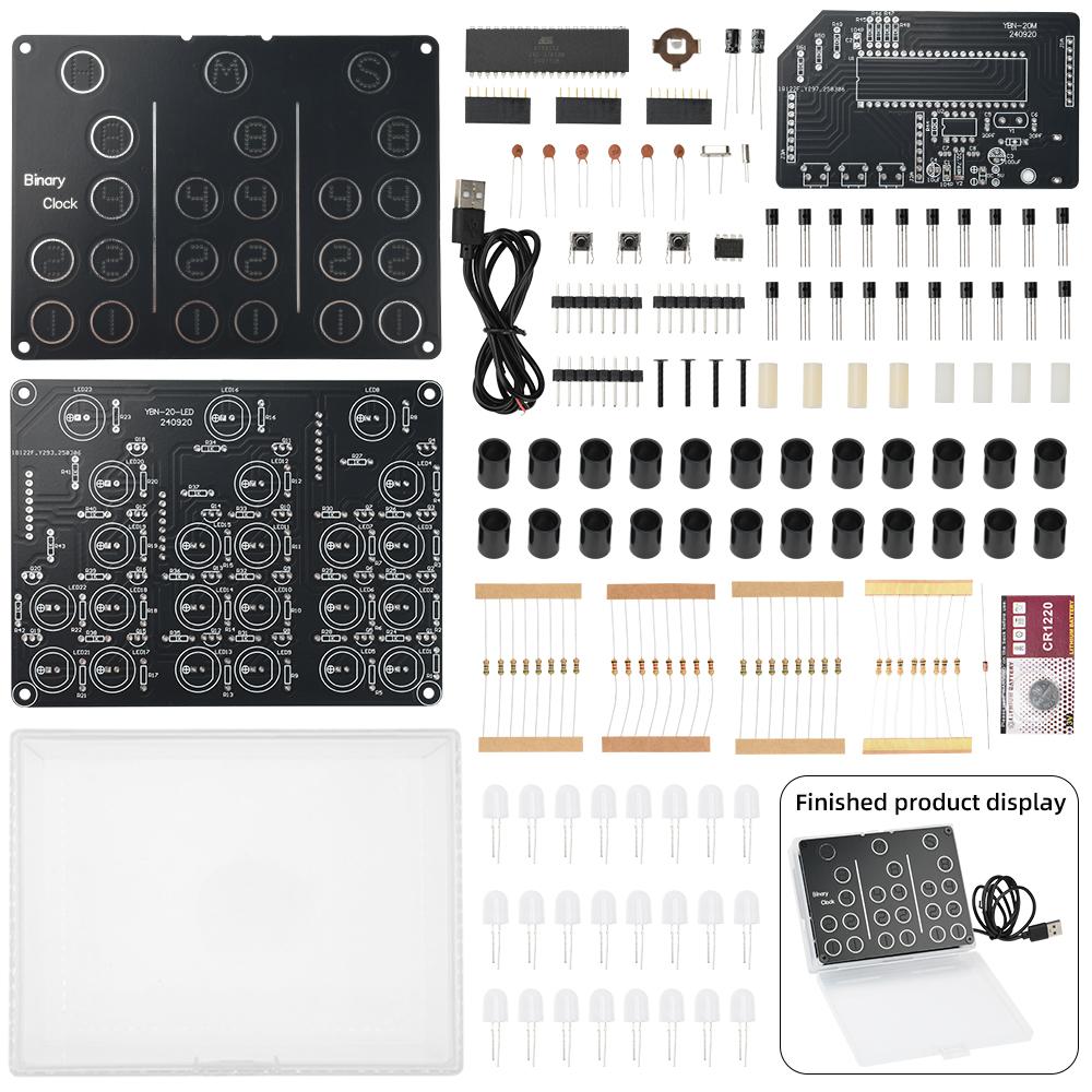 4-Digit Electronic Clock DIY Kits Binary LED Clock Soldering Practice DIY Kit Desktop Creative Alarm Clock with Acrylic Shell