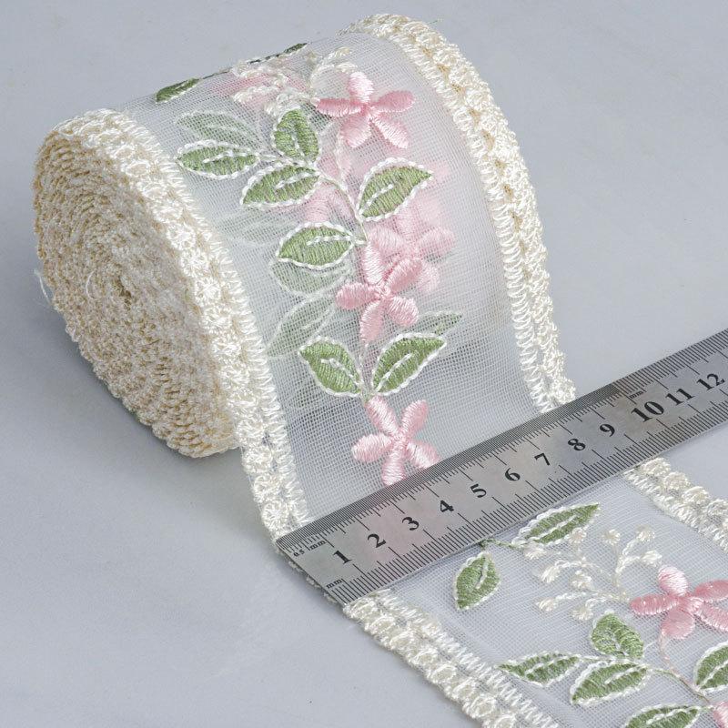 5 Yards Flower Embroidery Lace Trim Transparent Mesh Base Fabric DIY Clothing Accessories Bow Headdress New Chinese Style Ribbon