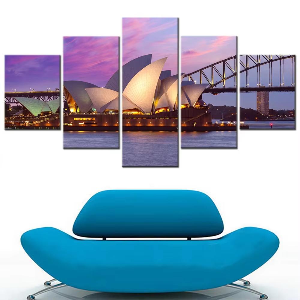 5pcs Sydney Opera House Wall Art Canvas Print Modular Canvas Painting Bedroom Decor Poster Aesthetic Room Decor No Frame