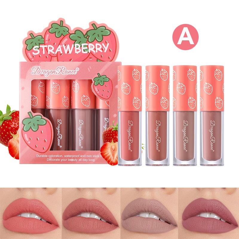 Набор матовых помад Velvet Matte Mist Lip Glaze, невыцветающий, антипригарный, фруктовый блеск для губ, набор из 4 шт., мини-дорожный набор