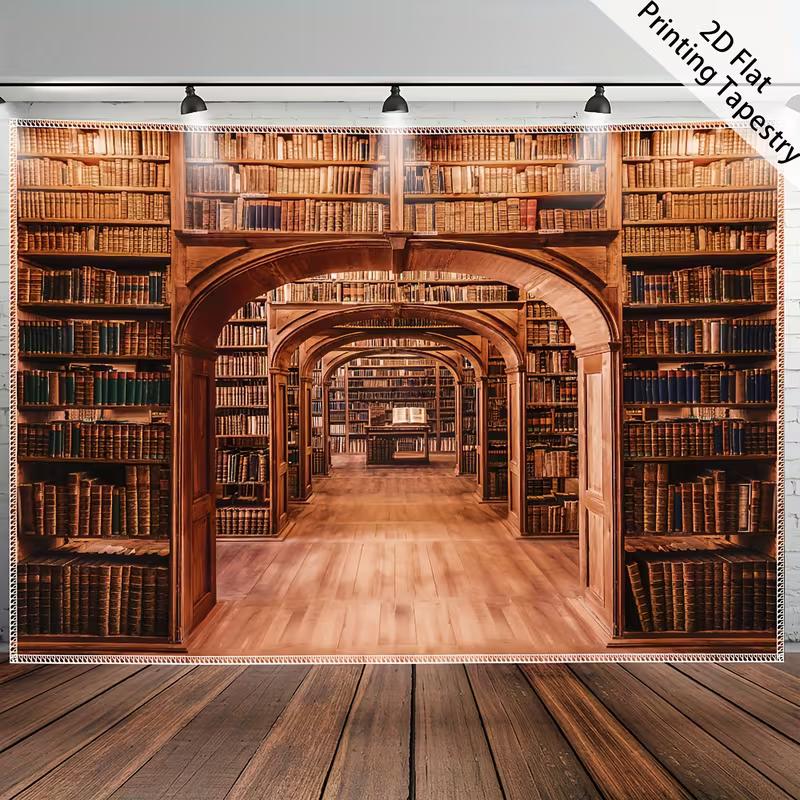 2D Фон-задник для коридора в виде антикварного книжного шкафа для любителей книг и темной эстетичной фотографии