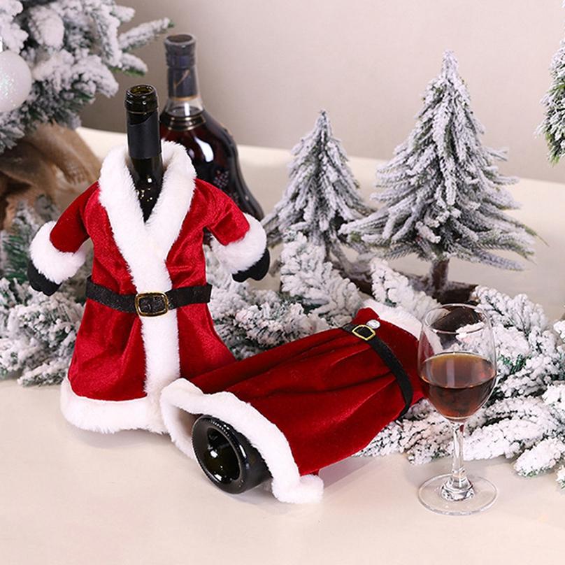 Модные рождественские крышки для бутылок вина, рождественский обеденный стол с красным вином, украшение для бутылок