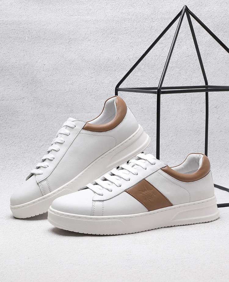 [French men's shoes] Men's top layer cowhide casual fashion board shoes, simple walking shoes, flat white shoes