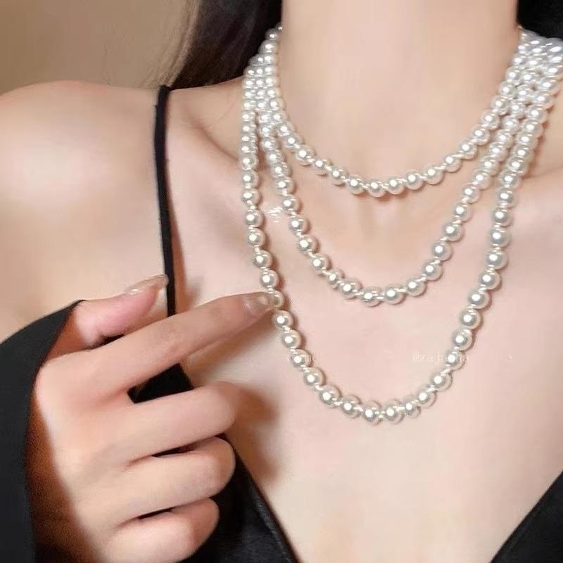 Fashion Imitation Pearl Long Necklace for Women Elegant Multilayer Exquisite Jewelry for Banquet Prom Party Accessory