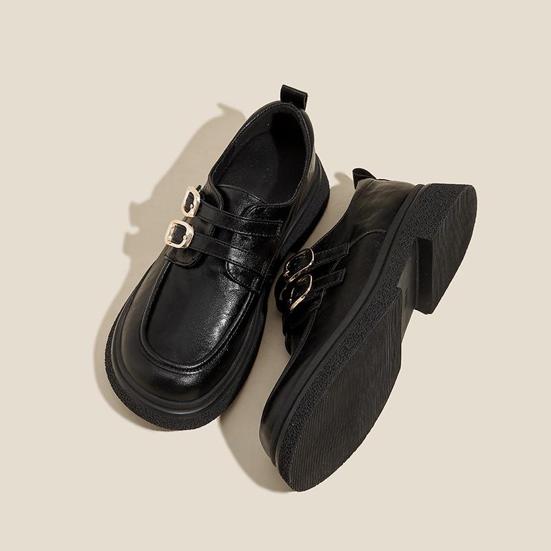 Женские лоферы на платформе весна и осень новые толстый каблук круглый носок ретро черный jk одинарная обувь британский стиль маленькие кожаные туфли