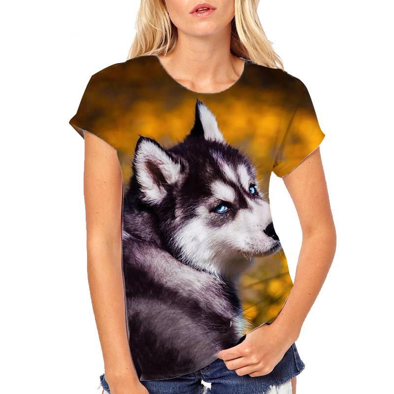 Женская футболка с принтом собаки хаски 3D Футболки с изображением животных Женская повседневная уличная одежда с коротким рукавом Harajuku Летние футболки большого размера Y2k Топы