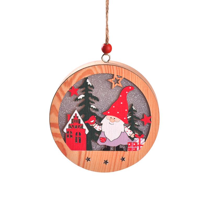 Christmas Tree Led Lighting Pendant Star Ornaments Hanging Pendants Party Xmas Wooden For Round/star With Lights Santa Decoratio