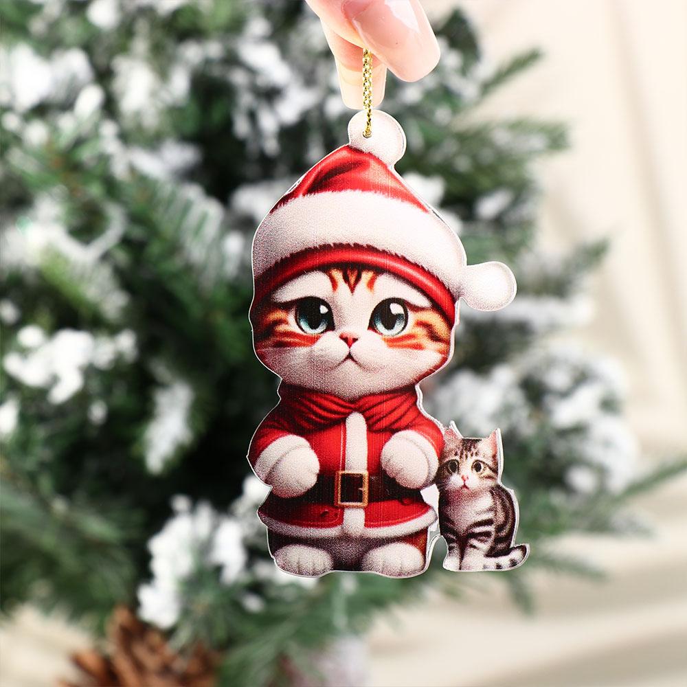 2D Christmas Cat Ornaments Decorative Cartoon Cartoon Cat Car Pendant Acrylic Hanging Cat Hanging Decoration Xmas