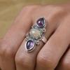 Amethyst & Opal Gemstone Ring, Handmade Designer Ring, Boho Ring, 925 Sterling Silver, Wedding Gift