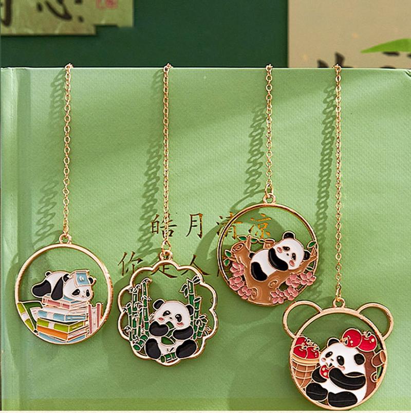 Chinese Style Panda Bookmark Tassel Pendant Retro Book Clip Metal Pagination Mark Student Gift Stationery School Office Supplies