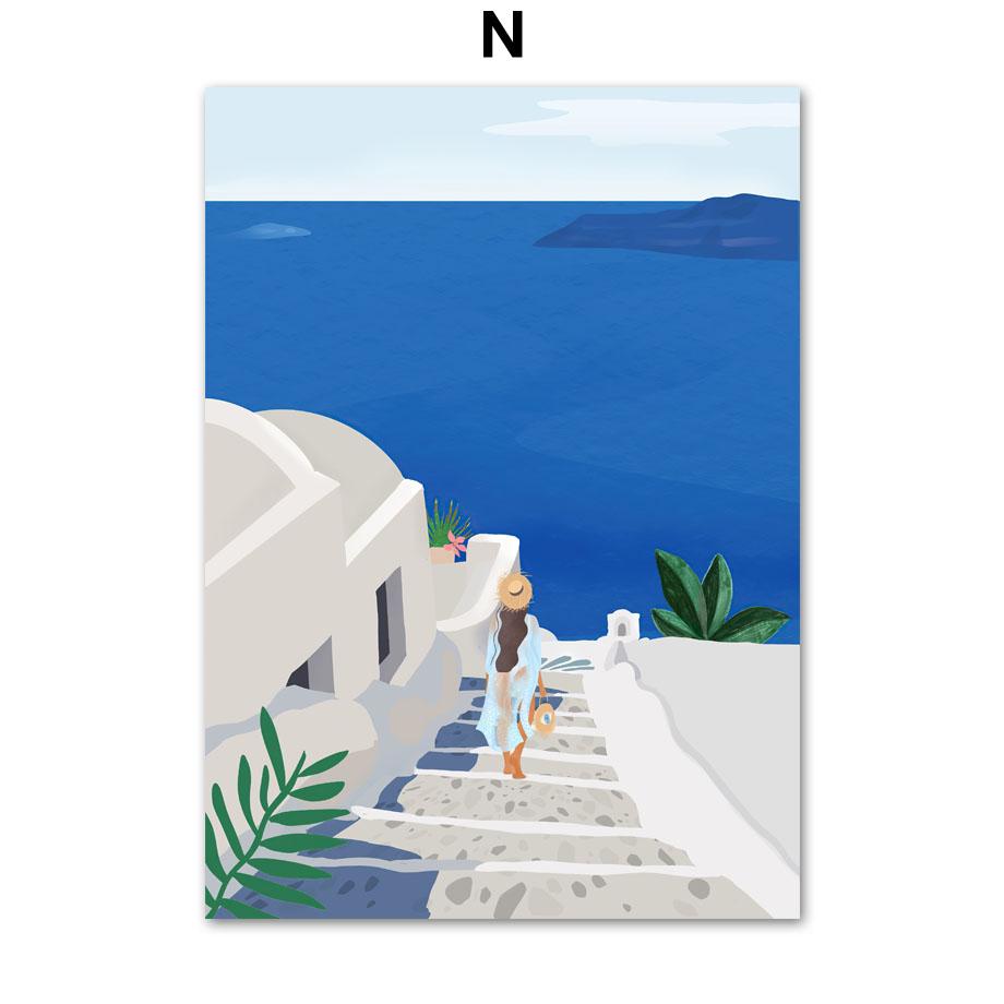 Скандинавское Эгейское море, Марокко, холст, картина для девочек, путешествия, пейзаж, настенное искусство, синий океан, постер, украшение для гостиной, дома, Куадрос