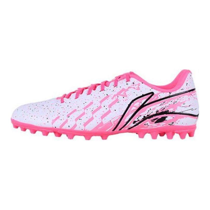Искусственный газон Li Ning MG (Резиновые короткие шипы) Амортизирующие нескользящие износостойкие футбольные бутсы мужские розовые YSFU005-17