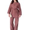  European and  Women's New Button Crew Neck Long Sleeve Lace Up Waist Top Wide Leg Pants Casual Suit