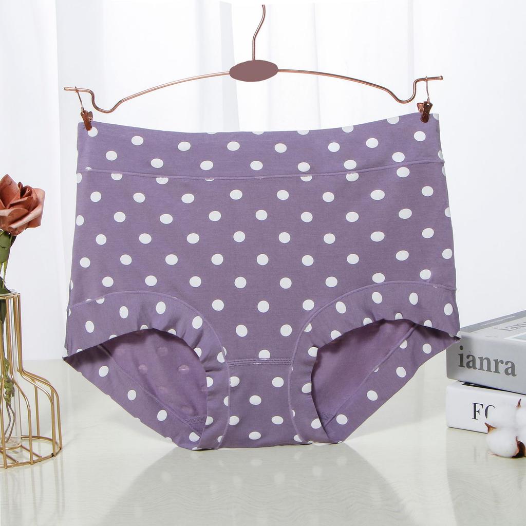 Modal Large Size Panties for Fat Lady Fashion Polka Dot Briefs High Waist Wide Leg Boyshorts Cotton Crotch Underpants
