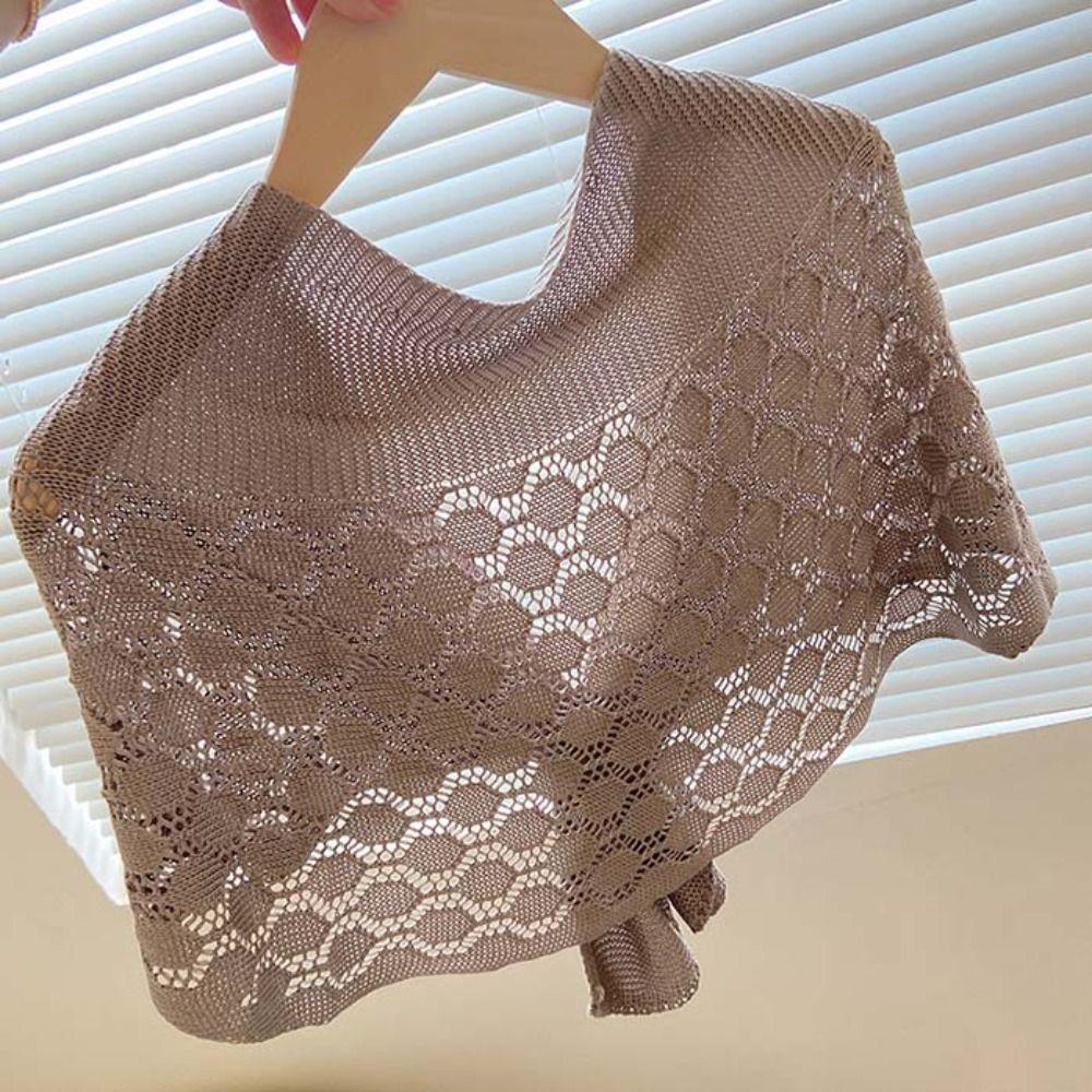 Solid Color Knitted Hollow Shawl Weave Blouse Shoulder Fake Collar Casual Knot Scarves Outdoor