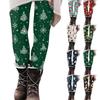 Women's Casual Christmas Tree Snowflake Print Slim Fit Elastic Yoga Pants Cropped Pants