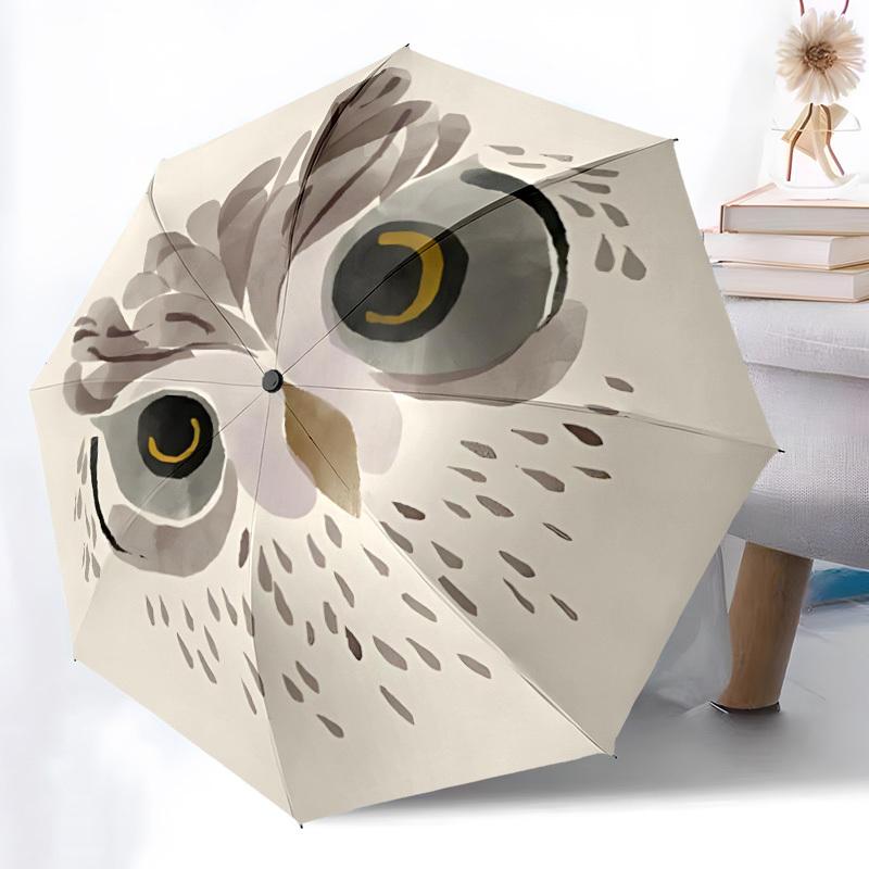 1pc Owl Eyes Automatic Folding Umbrella Portable Collapsible 8-Rib Umbrella for All Seasons, Casual Outdoor Accessory, B27