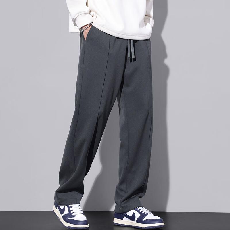 JEEP SPIRIT Men's Casual Pants, Spring And Summer Korean Style Wide-Leg Trousers, Men's Draping Straight-Leg Pants, Dark Gray, 2XL