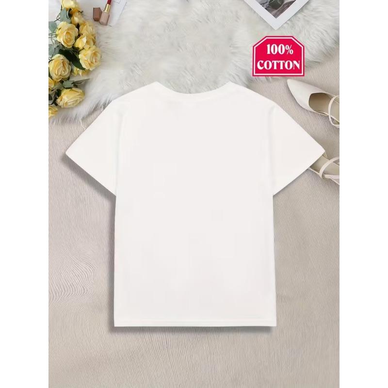 Европейские размеры Стильная белая детская футболка с коротким рукавом и круглым вырезом С очаровательными мультяшными принтами, любимыми детьми, идеально подходит для всех сезонов