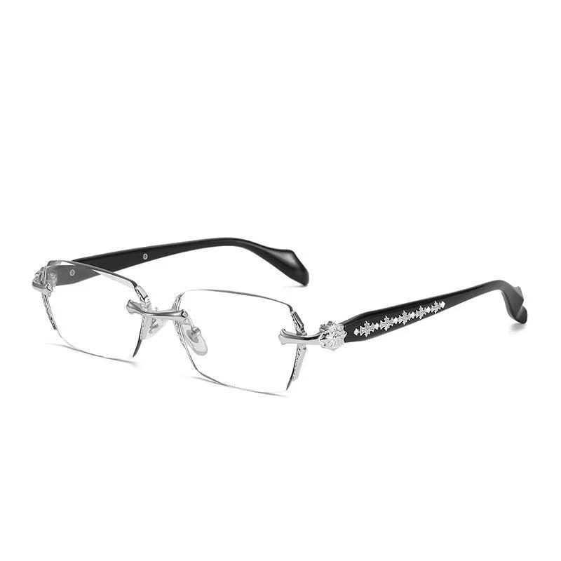Ретро Серебряные Квадратные Очки Без Оправы Женские Круглые Лица Spice Girl Вогнутой Формы Плоские Светлые Простые Очки Высокого Разрешения -