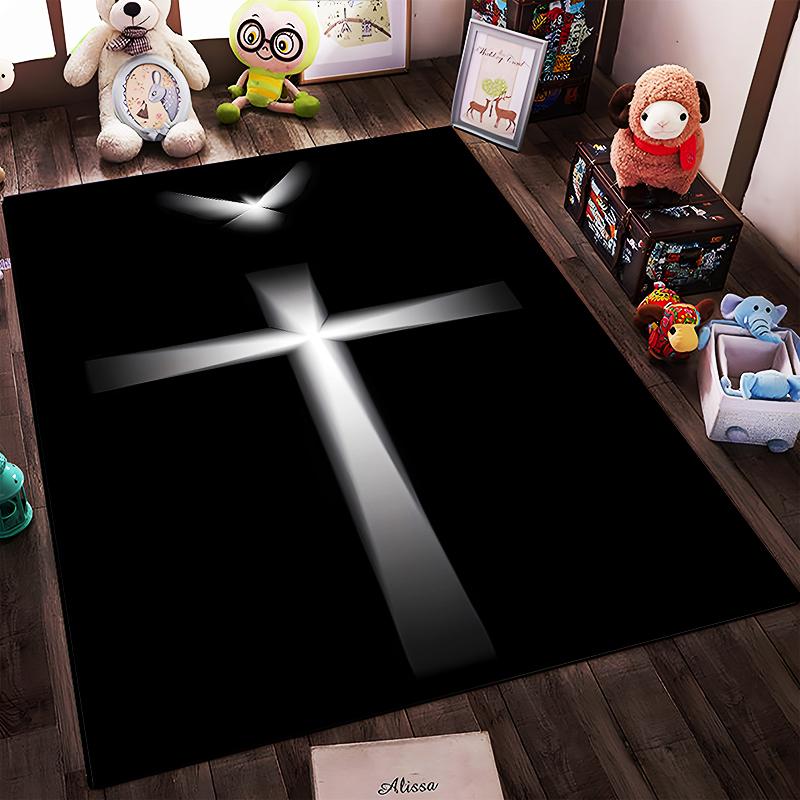 Cross & Dove Symbolic Design Rug Non-slip rug suitable for living room and bedroom sofas.