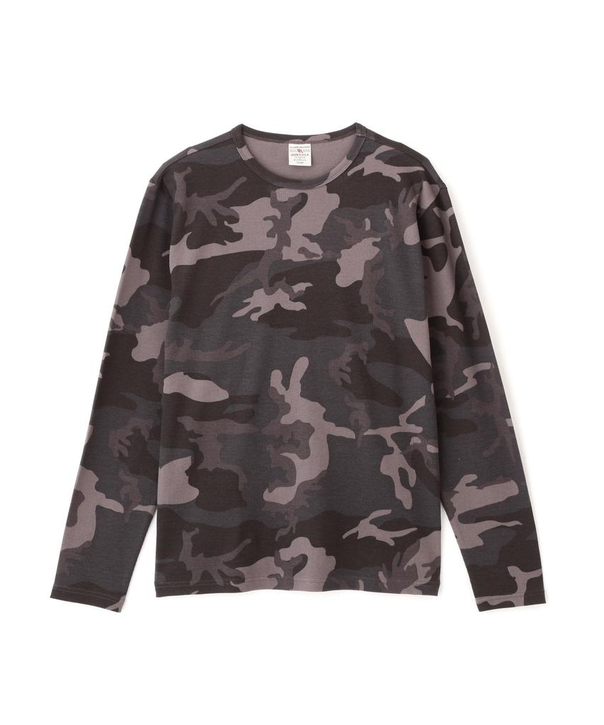 AVIREX Daily Rib Long Sleeve Crew Neck Camouflage Rib Crew Neck Long Sleeve for Daily Size Black 6153481 T-Shirt (Web Exclusive) T-Shirt Wear, Men's