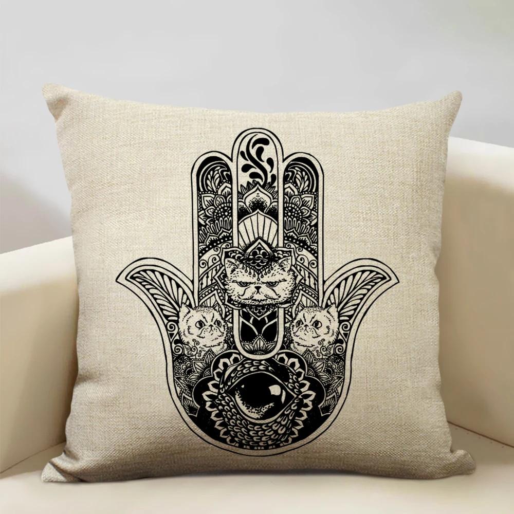 Mandala Sofa Decorative Throw Pillow Case, Hamsa Cushion Cover, Home Living Room Pillow Cover, 45x45cm