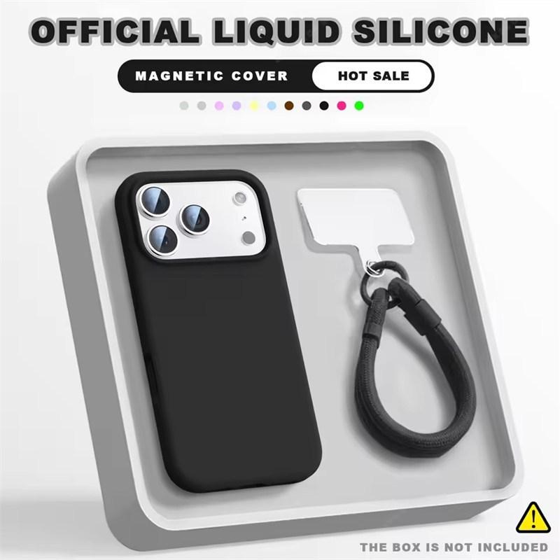 Чехол-бампер с ремешком на запястье и магнитом для iPhone 16E 14 15 Plus 12 13 16 17 Pro Max Air Magsafe Жидкий силикон Чехол-ремешок