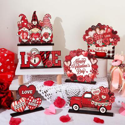 Love Car And Roses, набор из 6 предметов для украшения стола на День святого Валентина, деревянные поделки