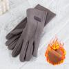 Woman's Winter Warm Suede Leather Touch Screen Driving Gloves Man's Cold Plus Velvet Thick Fingerless Flip Cycling Mittens