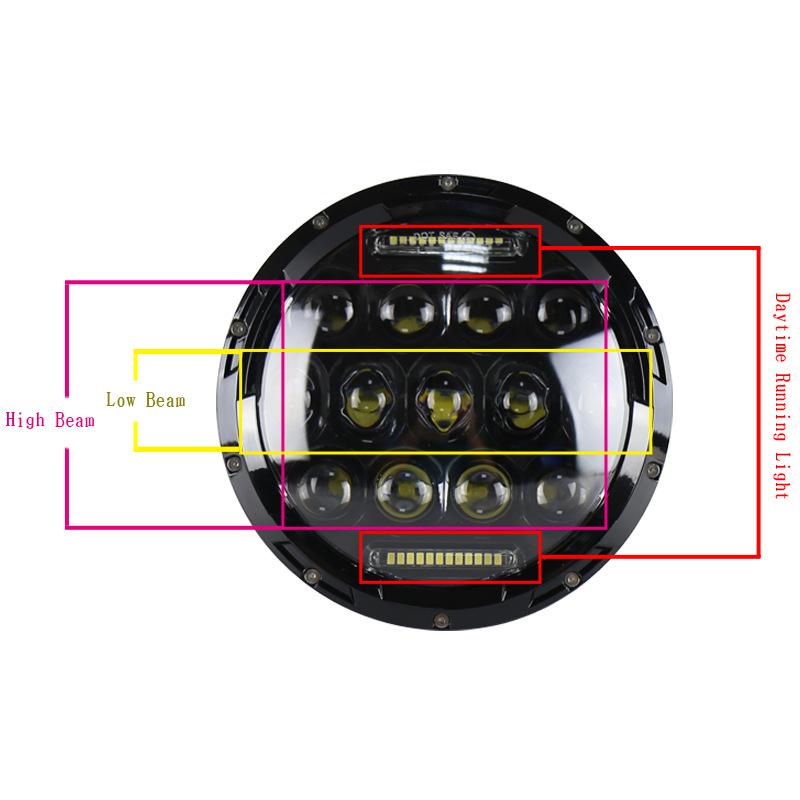 1 шт./75 Вт 7-дюймовая светодиодная круглая фара дальнего/ближнего света с 13 ламповыми бусинами для мотоцикла Jeep Wrangler Pickup Truck